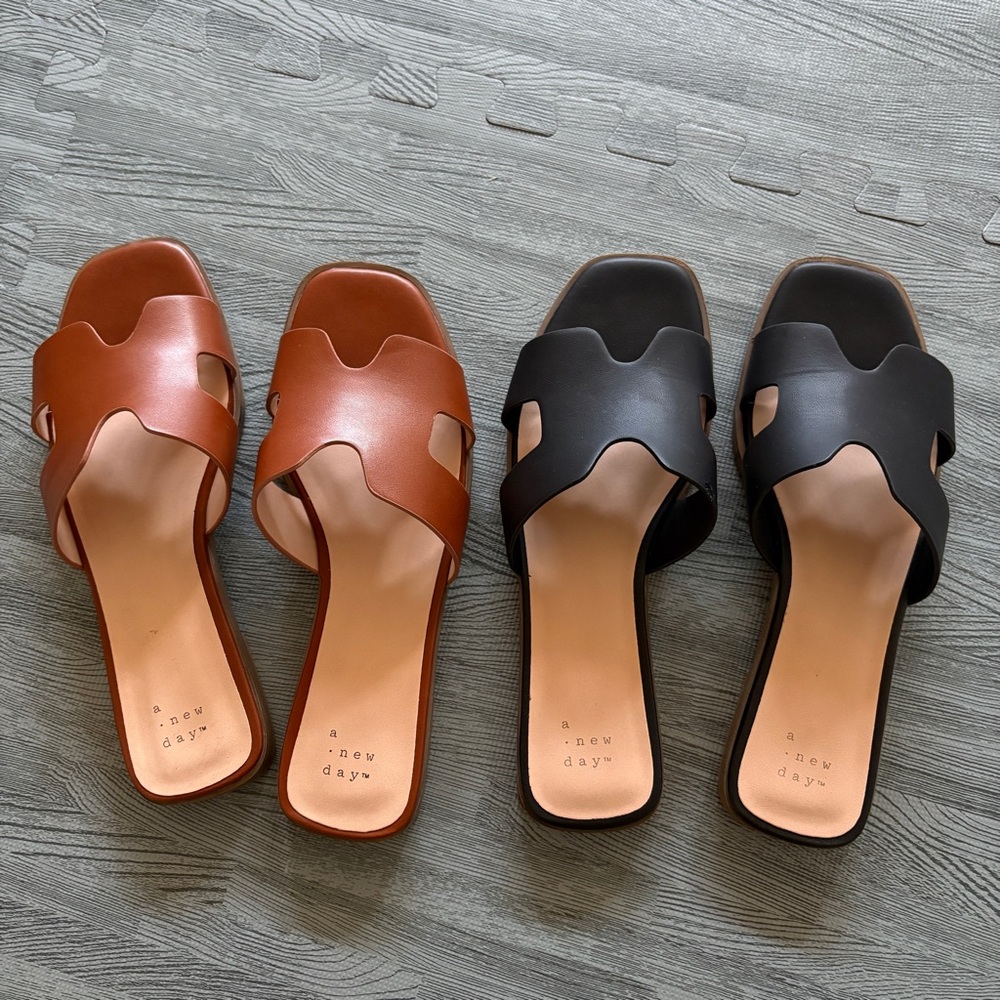 Bundle 7.5 size - A New Day Black and Brown Sandals Minimalist Leather Slip-On
